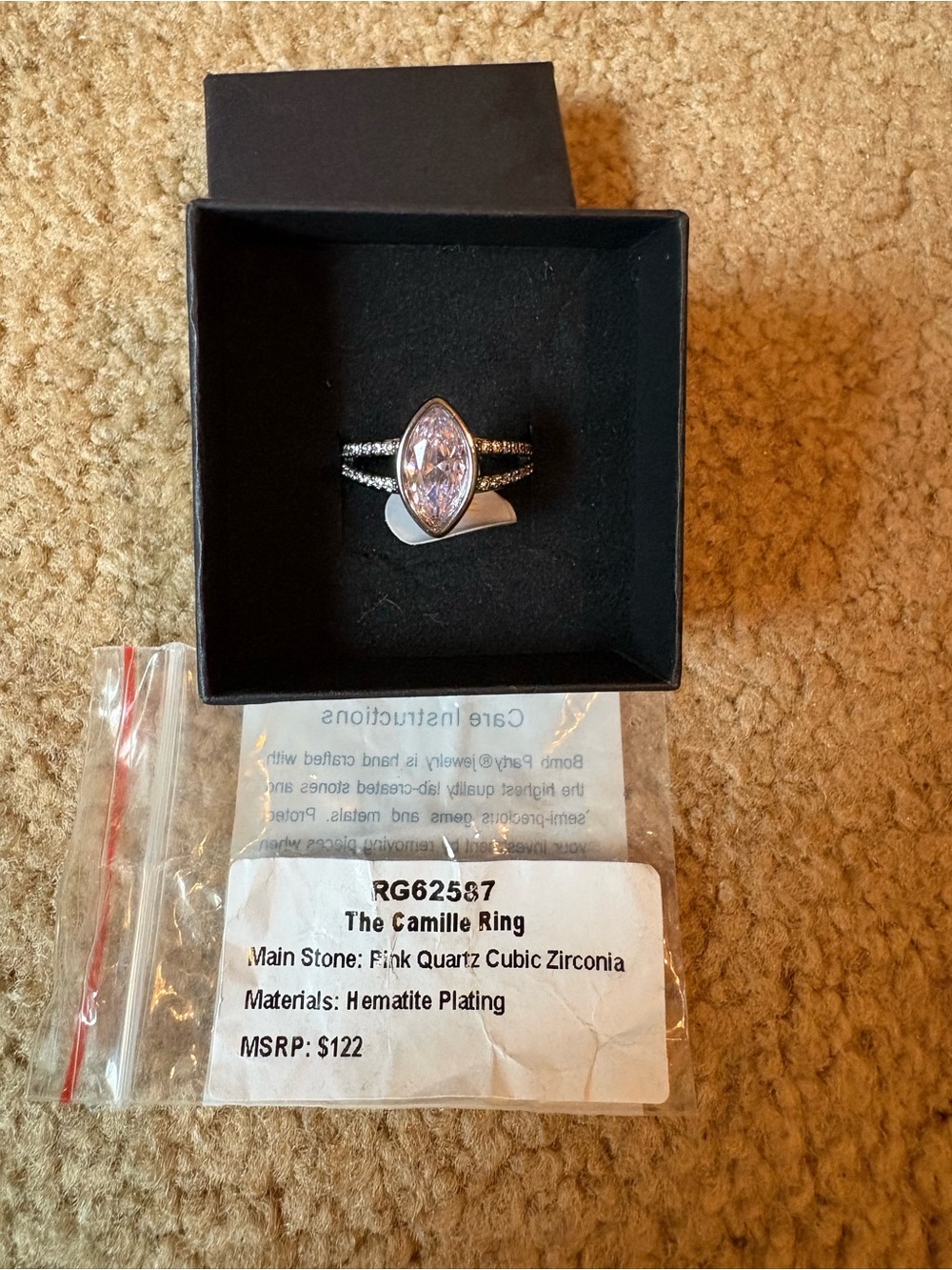 The Camille Ring — Pink Marquise Stone Silver Band